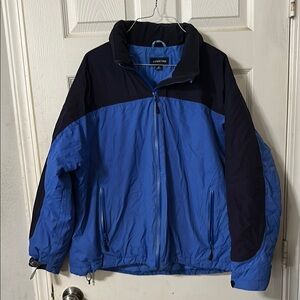 Lands End Mens Light Blue Softshell Parka Aquacheck Thermolite Coat Hooded